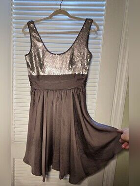 Marc New York Andrew Sz 6 A Sequence Mini Taupe Grey Silver Flair Dress
